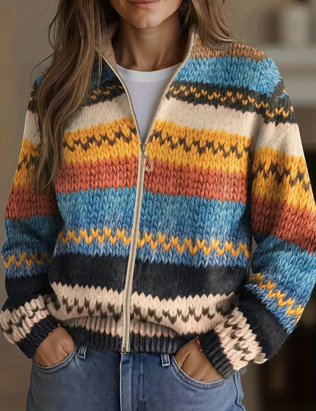 Cardigan con Motivo Zigzag Colorato - Ombretta di Amora Moda