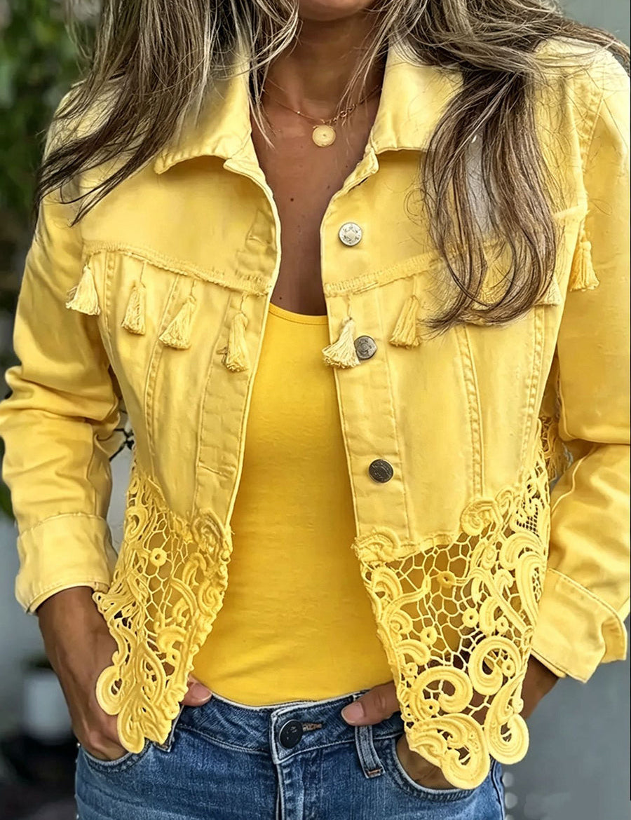 Giacca con Frange e Pizzo in giallo - Fiorella di Amora Moda