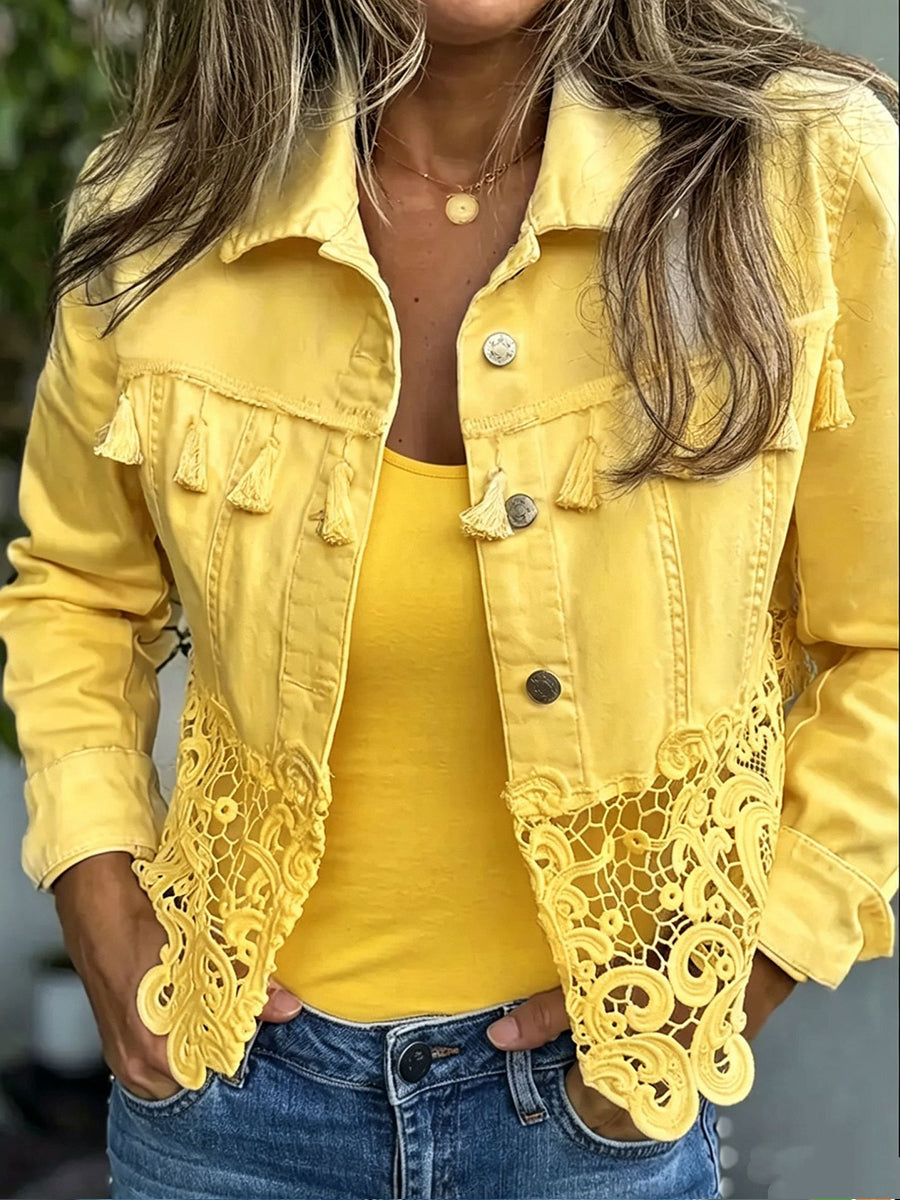 Giacca con Frange e Pizzo in giallo - Fiorella di Amora Moda