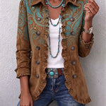 Giacca con Volant a Stampa Paisley in marrone - Grazia di Amora Moda