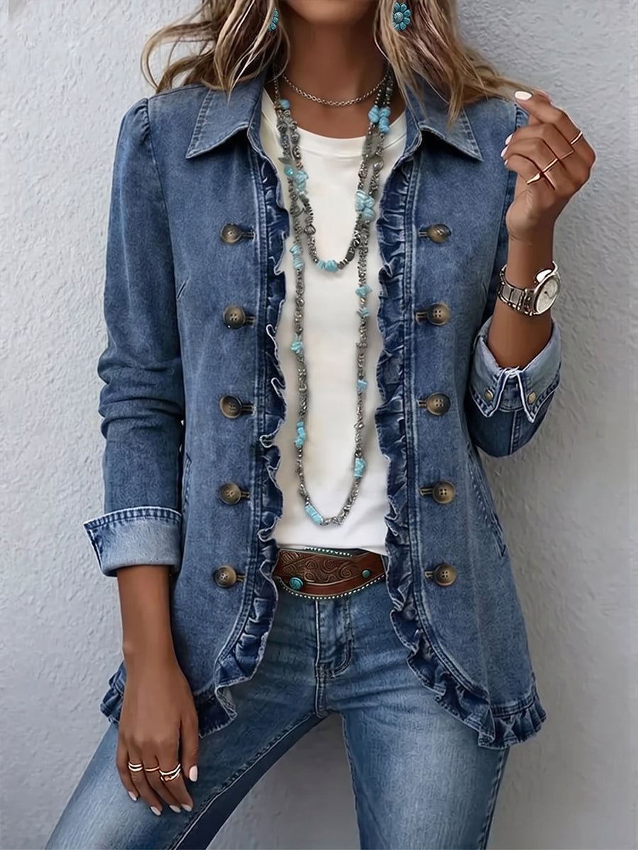 Giacca con Volant in blu medio - Amelia di Amora Moda