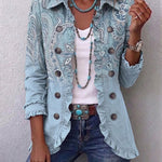 Giacca con Volant e Stampa Paisley Vintage in blu cielo - Isabella di Amora Moda