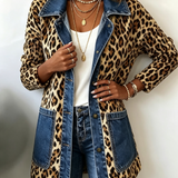 Giacca Lunga con Inserto in Denim Leopardato - Nora di Amora Moda