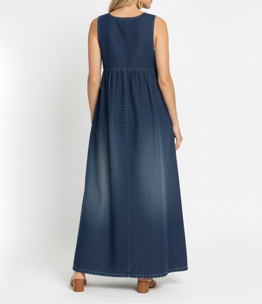 Abito Lungo in Denim Lavato in Morbido Cotone - Carla di Amora Moda, foto 5