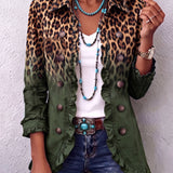Blazer con Volant e Stampa Leopardata Sfumata in verde - Emma di Amora Moda, foto 7