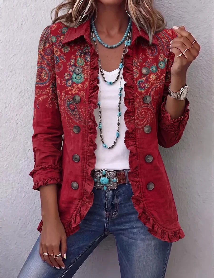Giacca Bohémien Paisley con Volant in rosso - Serena di Amora Moda