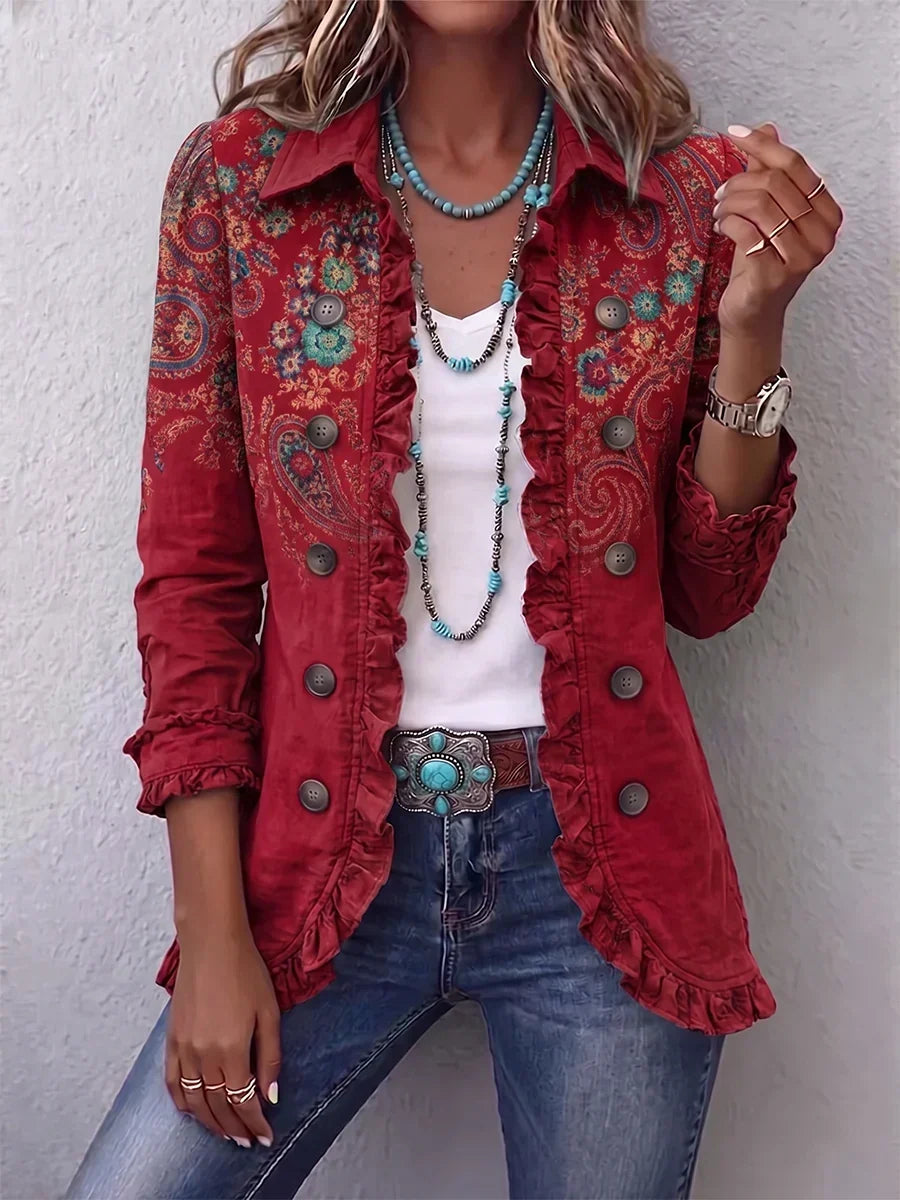 Giacca Bohémien Paisley con Volant in rosso - Serena di Amora Moda
