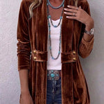 Giacca Aperta con Bottoni Vintage e Maniche Lunghe in marrone scuro - Emilia di Amora Moda