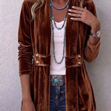 Giacca Aperta con Bottoni Vintage e Maniche Lunghe in marrone scuro - Emilia di Amora Moda