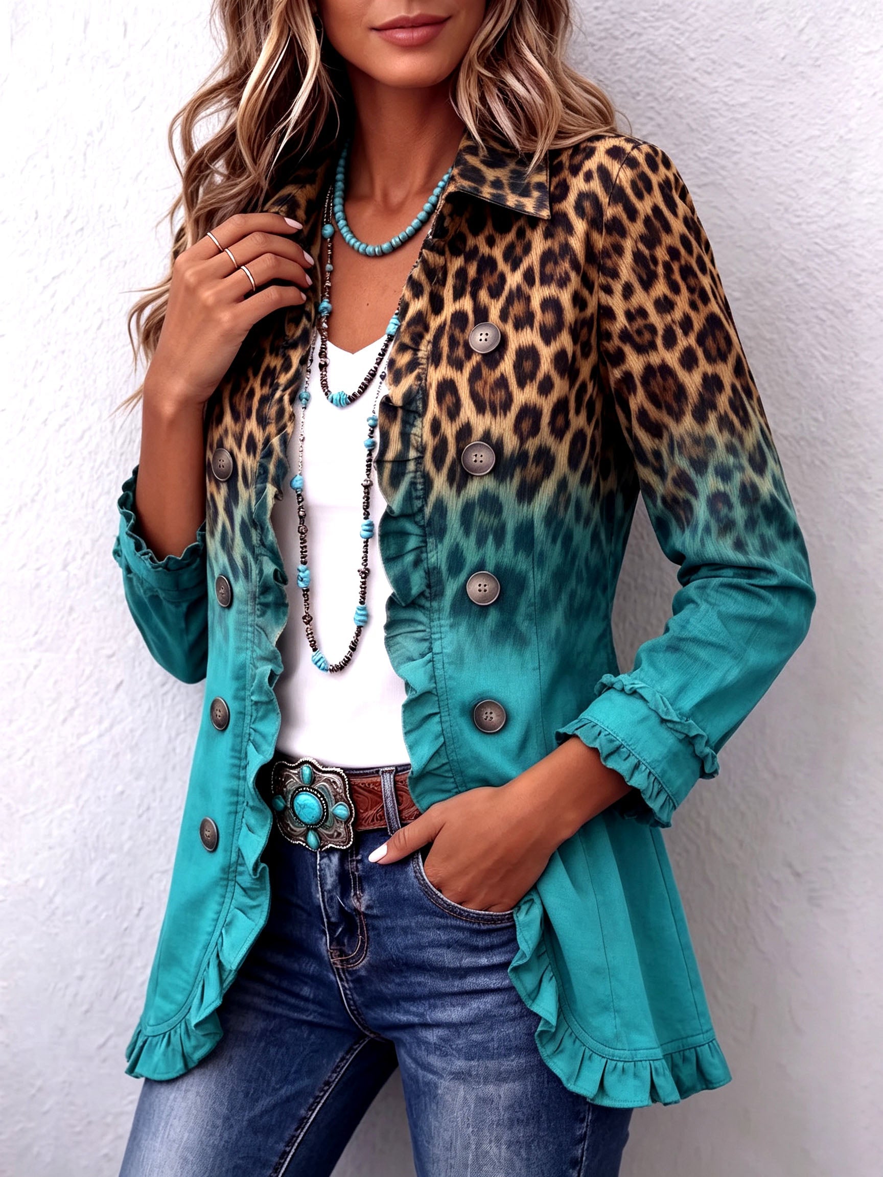 Blazer con Volant e Stampa Leopardata Sfumata - Emma di Amora Moda, foto 2