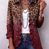 Blazer con Volant e Stampa Leopardata Sfumata in vino - Emma di Amora Moda, foto 5