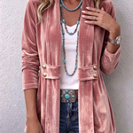 Giacca Aperta con Bottoni Vintage e Maniche Lunghe in rosa - Emilia di Amora Moda, foto 7