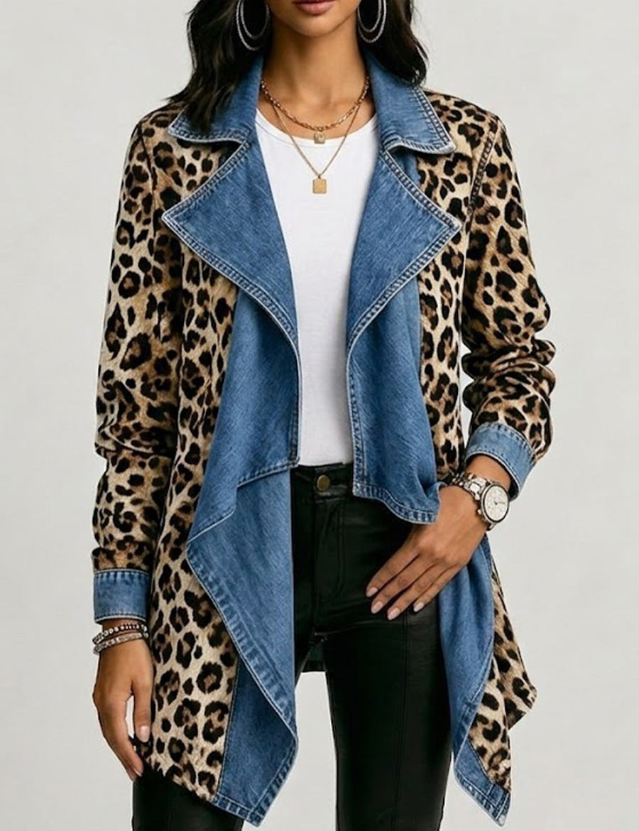 Giacca a Media Lunghezza Leopardata con Inserti in Denim Lavato - Vittoria di Amora Moda