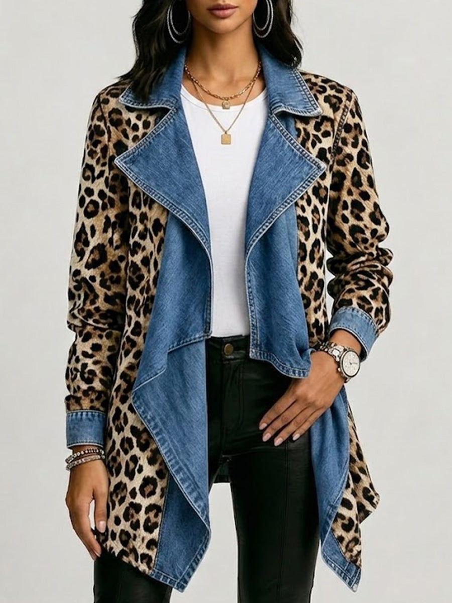 Giacca a Media Lunghezza Leopardata con Inserti in Denim Lavato - Vittoria di Amora Moda