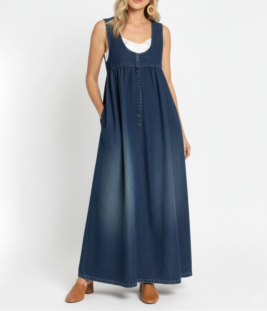 Abito Lungo in Denim Lavato in Morbido Cotone - Carla di Amora Moda, foto 2