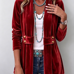 Giacca Aperta con Bottoni Vintage e Maniche Lunghe in rosso - Emilia di Amora Moda, foto 6