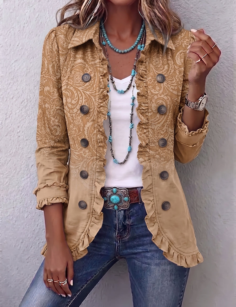 Giacca con Volant e Motivo Western in kaki - Clelia di Amora Moda