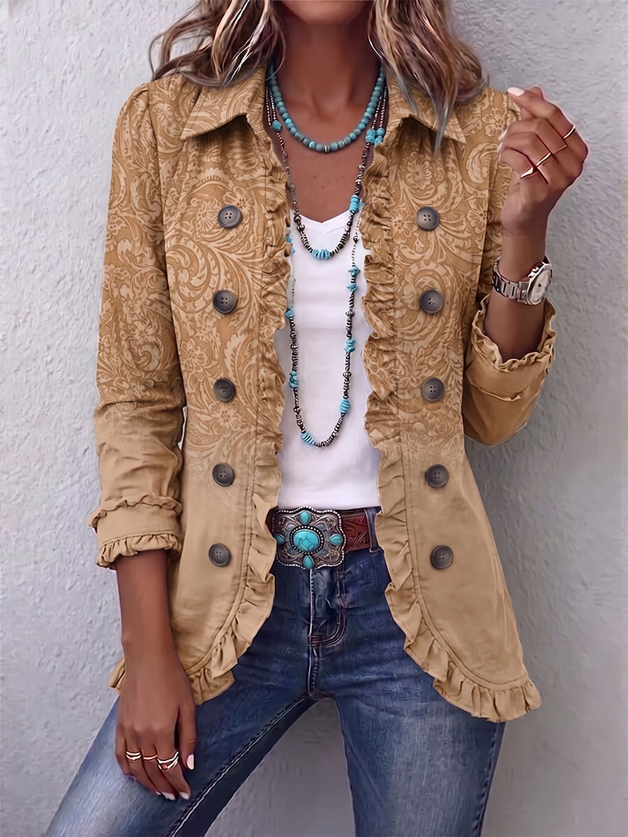 Giacca con Volant e Motivo Western in kaki - Clelia di Amora Moda