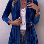 Giacca Aperta con Bottoni Vintage e Maniche Lunghe in blu reale - Emilia di Amora Moda, foto 3