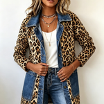 Giacca Lunga con Inserto in Denim Leopardato - Nora di Amora Moda, foto 3