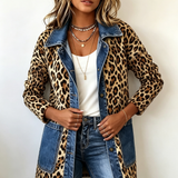 Giacca Lunga con Inserto in Denim Leopardato - Nora di Amora Moda, foto 3