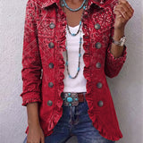 Giacca con Volant e Stampa Paisley Sfumata in rosso - Rosalba di Amora Moda