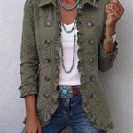 Giacca Ricamata a Fiori con Volant in verde retro - Olivia di Amora Moda