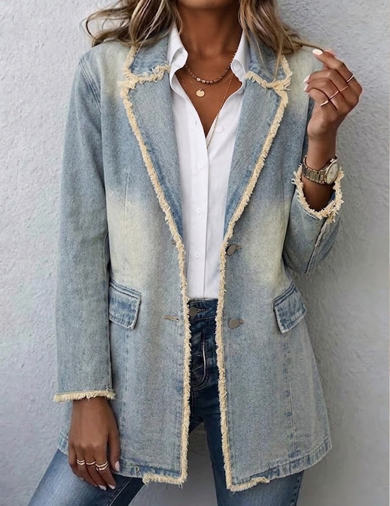 Blazer Ampio Vintage con Orlo Grezzo in blu chiaro lavato - Ornella di Amora Moda