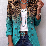 Blazer con Volant e Stampa Leopardata Sfumata in turchese - Emma di Amora Moda