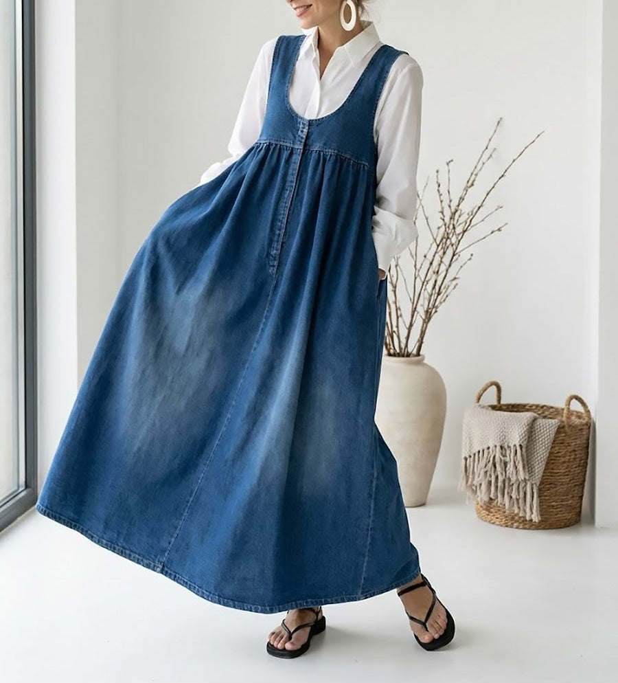 Abito Lungo in Denim Lavato in Morbido Cotone - Carla di Amora Moda, foto 6