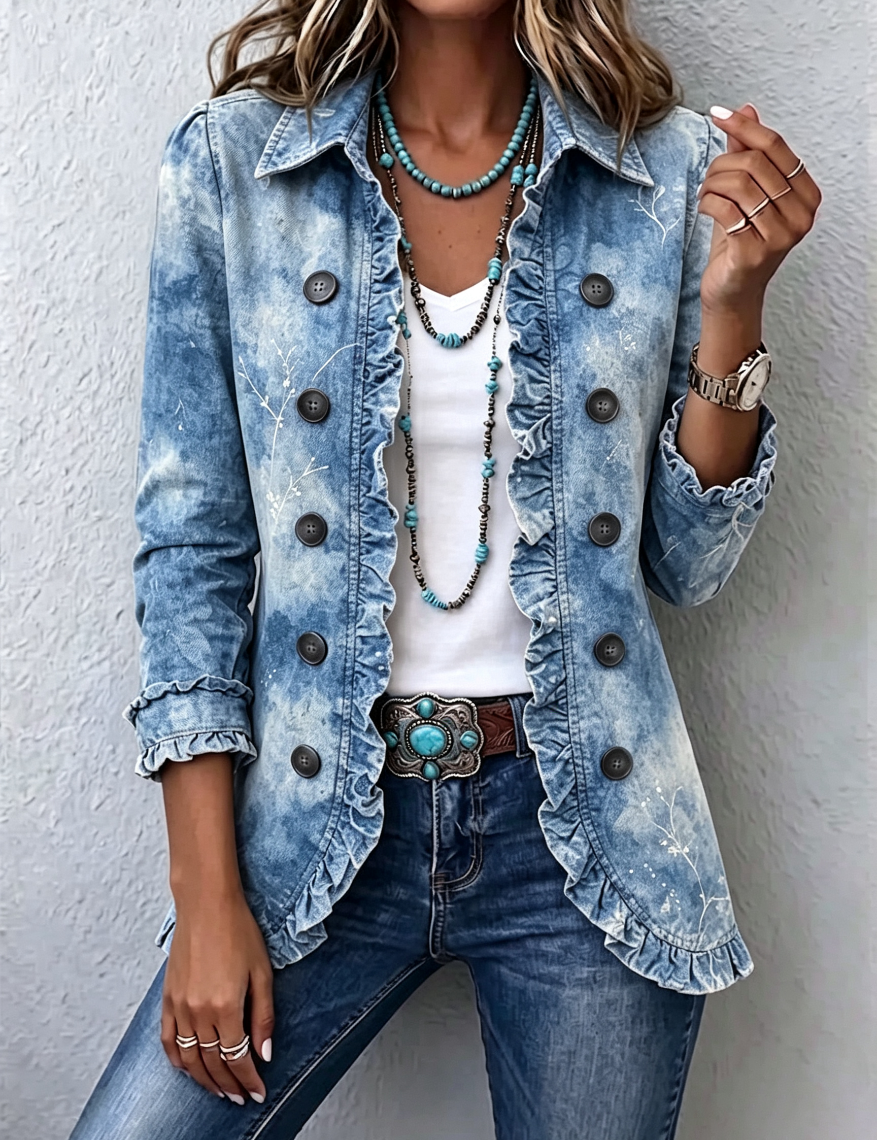 Giacca Vintage Botanica con Volant in blu - Sofia di Amora Moda