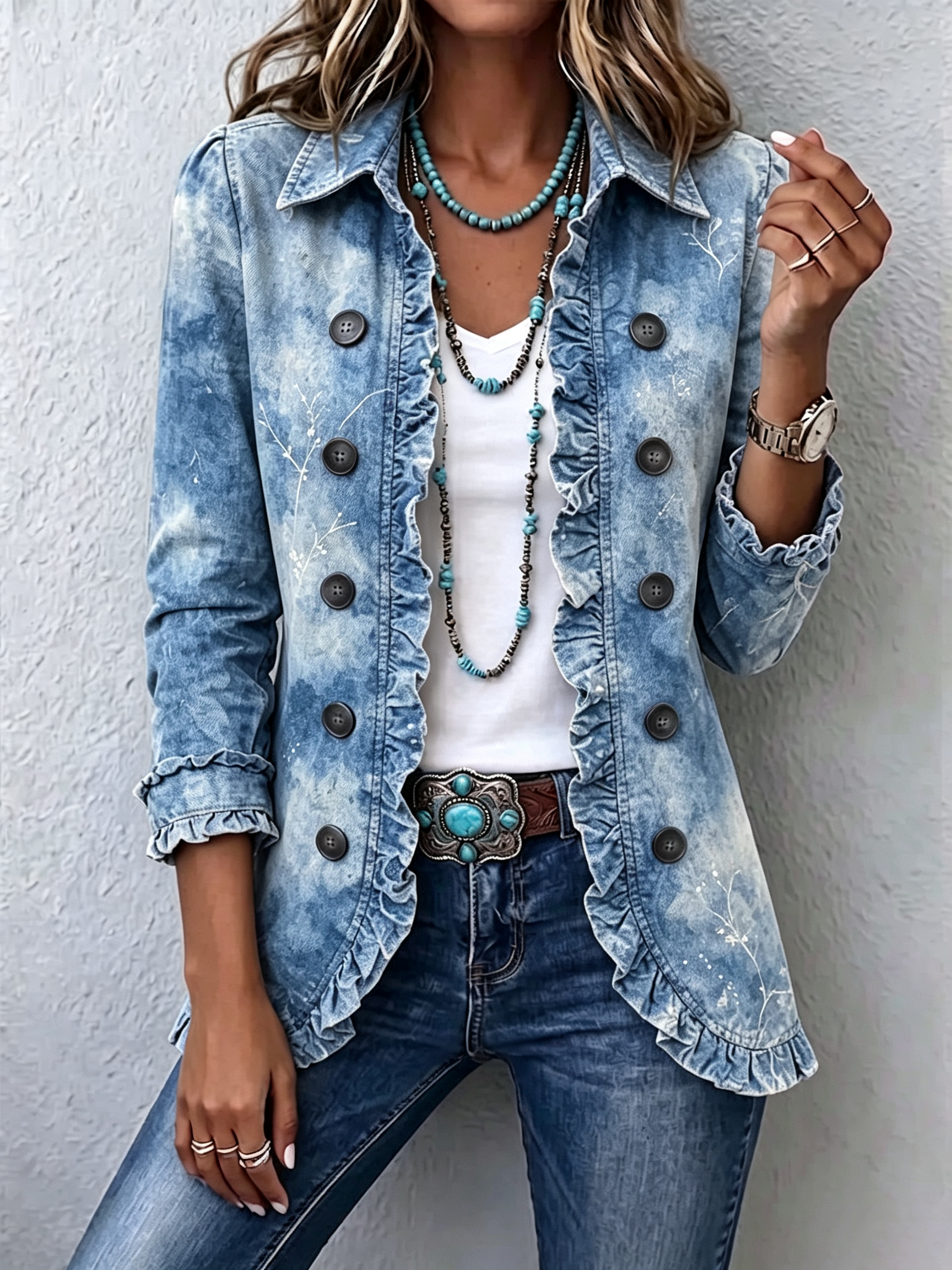Giacca Vintage Botanica con Volant in blu - Sofia di Amora Moda