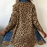 Giacca Lunga con Inserto in Denim Leopardato - Nora di Amora Moda, foto 4