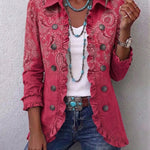 Giacca con Volant e Stampa Paisley Vintage in rosa pallido - Carmela di Amora Moda