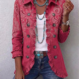 Giacca con Volant e Stampa Paisley Vintage in rosa pallido - Carmela di Amora Moda