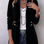 Giacca Aperta con Bottoni Vintage e Maniche Lunghe in nero - Emilia di Amora Moda, foto 4