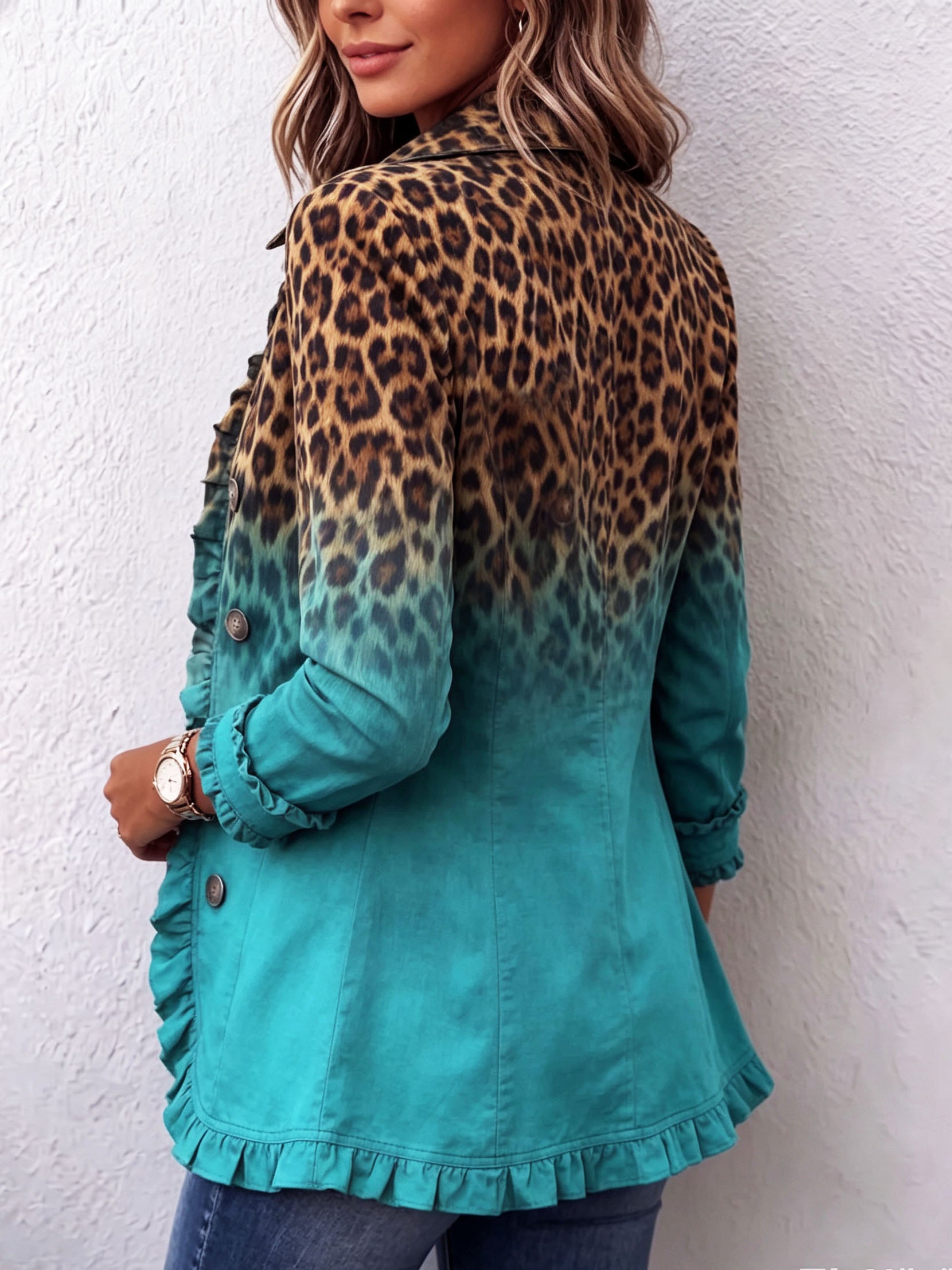 Blazer con Volant e Stampa Leopardata Sfumata - Emma di Amora Moda, foto 4
