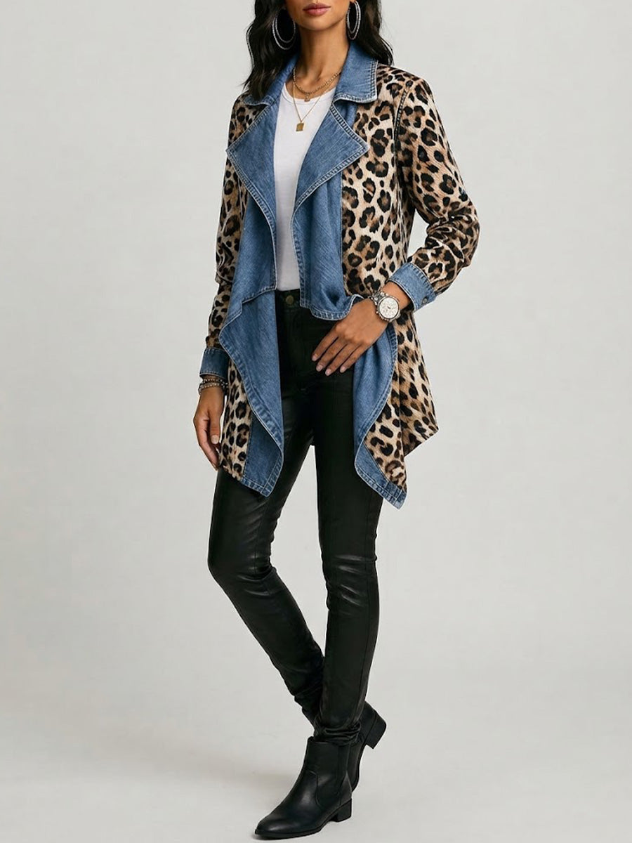 Giacca a Media Lunghezza Leopardata con Inserti in Denim Lavato - Vittoria di Amora Moda, foto 2
