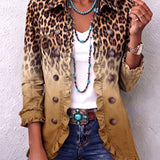 Blazer con Volant e Stampa Leopardata Sfumata in ocra - Emma di Amora Moda, foto 6