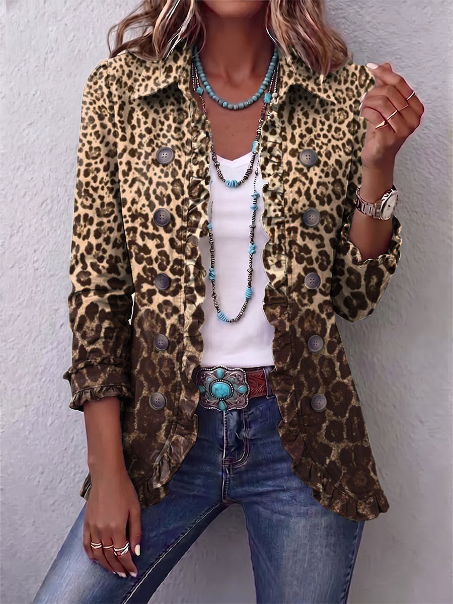 Giacca con Volant e Stampa Leopardata in multicolore - Agnese di Amora Moda