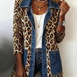 Giacca Lunga con Inserto in Denim Leopardato - Nora di Amora Moda, foto 2