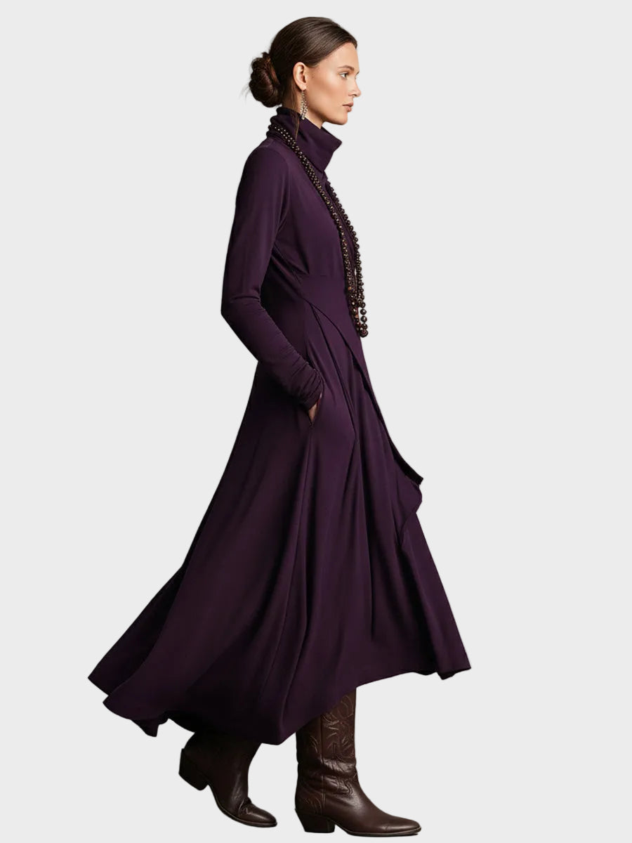 Abito Maxi Asimmetrico in Maglia con Collo Alto - Teresa di Amora Moda, foto 8